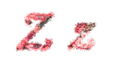 Beautiful illustration of both uppercase and lowercase letters made of spring flowers.