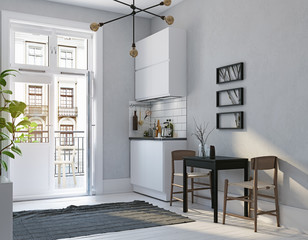 modern scandinavian style kitchen interior.