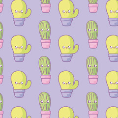 pattern of cactus tropicals in pot plants kawaii style