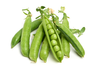 Fresh peas isolated on white background 