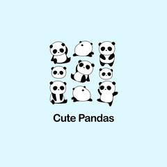 Vector Illustration / Logo Design - Cute funny fat baby cartoon giant panda bears with different gestures