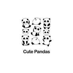 Vector Illustration / Logo Design - Cute funny fat baby cartoon giant panda bears with different gestures