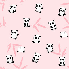 Cute cartoon panda bear seamless pattern, animals on background with bamboo leaf, for kids © lujunxu