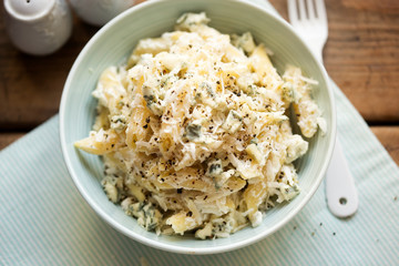 Cheese pasta. Pasta with ricotta, parmesan & blue cheese. 