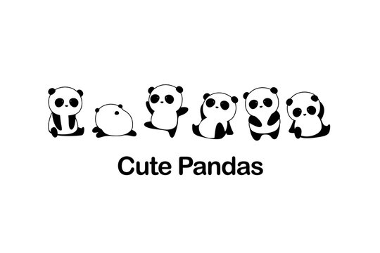 Vector Illustration / Logo Design - Cute funny fat baby cartoon giant panda bears with different gestures
