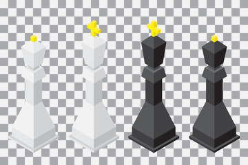 Chess isometric figures. Vector illustration of isometric Queen and King