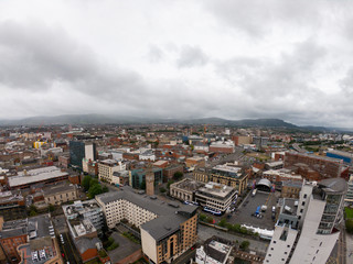 Naklejka premium Belfast, Northern Ireland Aerial view of architecture and buildings. View on City from above 
