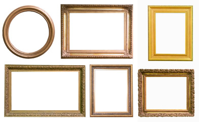 Set of antique picture frames isolated on white background