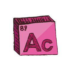 Vector three-dimensional hand drawn chemical pink symbol of transition metal actinium with an abbreviation Ac from the periodic table of the elements isolated on a white background.