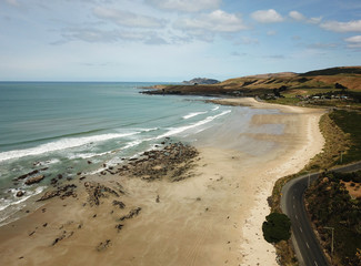 Aerial view Kaka Point beach, Catlins, New Zealand