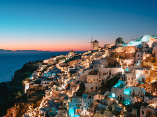 Nihgt view of Oia, Santorini, Greece