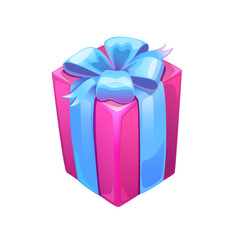 Vector gift pink box with ribbon bow. Vector present.