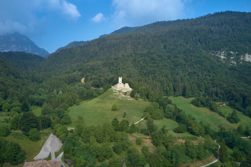 Fototapeta na wymiar Panoramic view of Castel Restor region of Trento north of Italy. Castle ruins surrounded by nature in a quiet location.