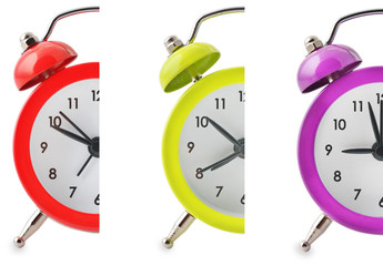 Set of multi-colored alarm clocks
