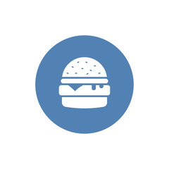 Burger sign icon in flat style. Hamburger vector illustration on white isolated background. Cheeseburger business concept. - Vector