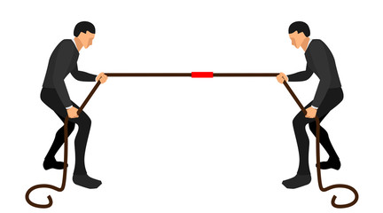 two people fighting each other to pull the rope to win the winner. full body and landscape vector. eps 10 vector file.