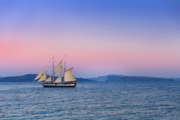 Fototapeta premium Yacht in sunset light
