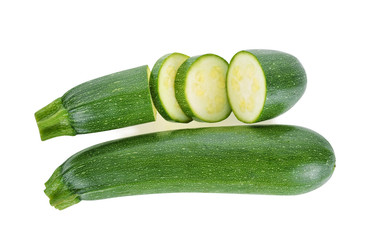 Top view of zucchini isolated on white background