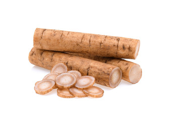 Burdock roots isolated white background.