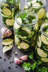 Canning zucchini in glass jars. Homemade preparations.