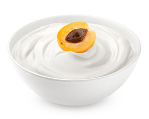 apricot with sour cream, yogurt, isolated on white background, clipping path, full depth of field