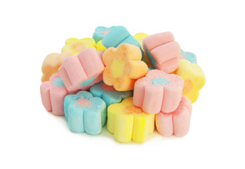 Colorful marshmallow candies isolated on white background
