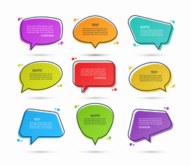 Set of quote speech bubbles, text boxes, message balloons, stickers isolated on white background. Vector illustration.