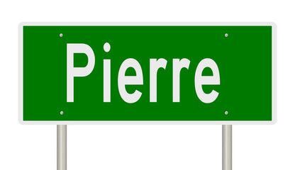 Rendering of a green highway sign for Pierre South Dakota