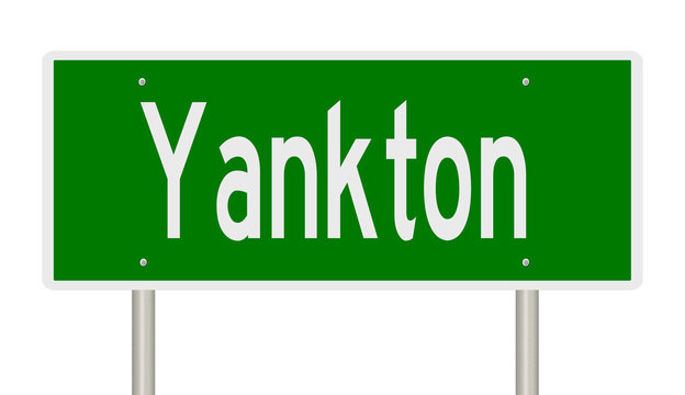 Rendering of a green highway sign for Yankton South Dakota