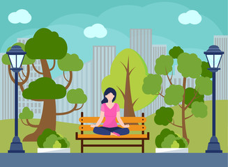 Outdoor, eco yoga concept vector. Meditation, self-improvement, controlling mind and emotions, zen relax