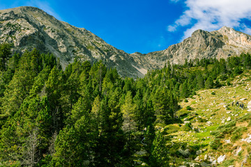 Fototapeta na wymiar Hiking the Catalan Pyrenees Mountains (view of Peak Gra de Fajol, Ulldeter, Spain)