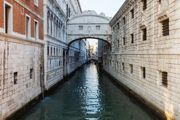 Fototapeta na wymiar Bridge of Sighs at night as the famous landmark in Venice Italy