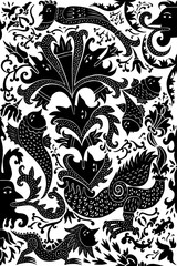 A collection of decorative motifs and comic characters based on medieval and gothic designs