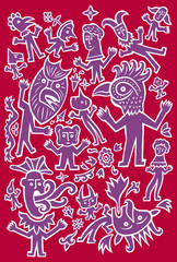 A collection of decorative motifs and comic characters based on medieval and gothic designs