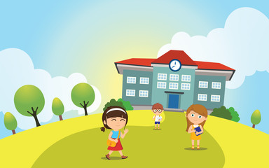 Kids going to the school. Vector file. Eps 10.
