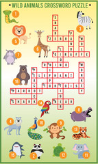 Vector Illustration of puzzle crossword in Wild animals