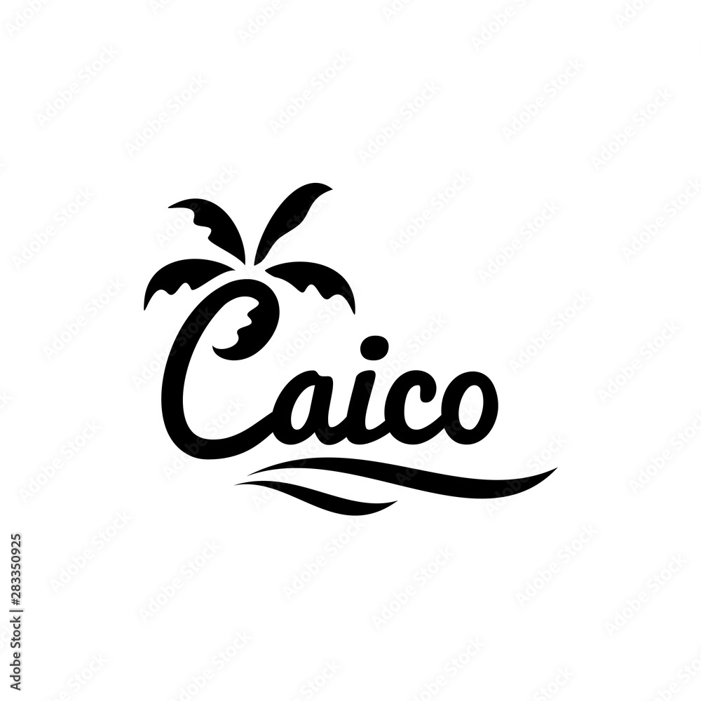 Wall mural illustration of beautiful beach sign with coconut trees logo design