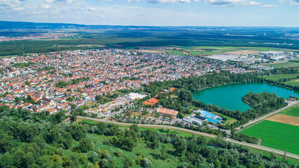 Fototapeta na wymiar Aerial view of City Ketch Germany with Lake and Green Park