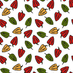Bell pepper vector seamless pattern. Colorful pepper on white background