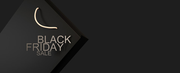 Black Friday sale background with shopping bag 3D Rendering