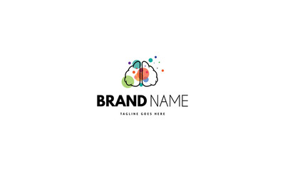 Vector logo on which an abstract image of the silhouette of the brain in the center of which is colored circles.