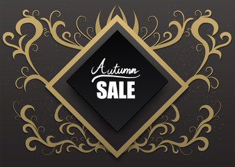 sale Autumn black frame border Banner with hand writing text and leaf.sale,season.premium