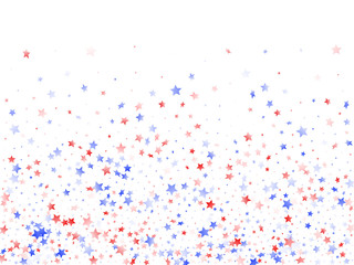 Obraz na płótnie Canvas Flying red blue white star sparkles on white vector american patriotic background.