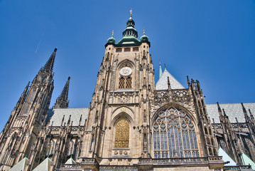 Fototapeta premium Front view of the main entrance to the St. Vitus cathedral in Prague Castle in Prague, Czech Republic