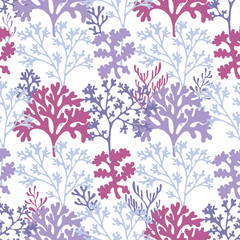 Fototapeta premium Coral reef underwater plans vector seamless pattern.