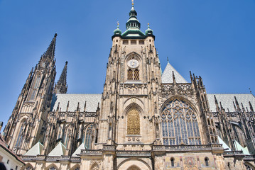 Front view of the main entrance to the St. Vitus cathedral in Prague Castle in Prague, Czech Republic