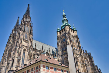 Fototapeta na wymiar Close up of the facade Cathedral of Saints Vitus in Prague