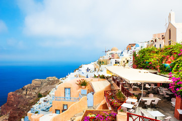 Beautiful view of Oia town on Santorini island, Greece. Famous travel destination
