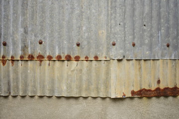 Corrugated zinc metal sheet, rusty zinc pattern.