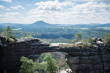 rock formation czech republic europe sunny day summer blue sky green forest view
